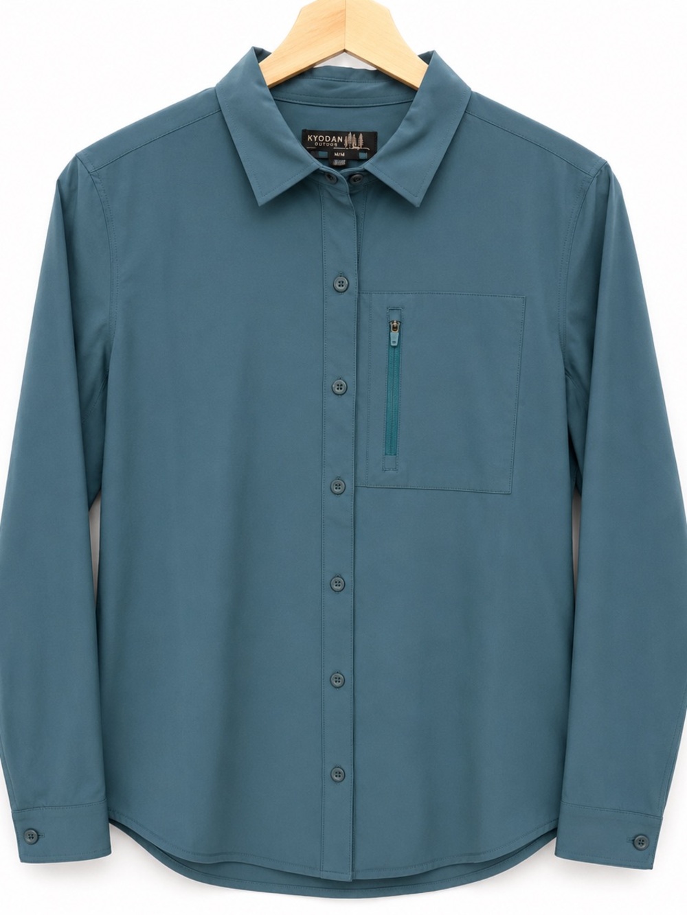 Kyodan Outdoor‎ Technical Stretch Button Up Hiking Shirt Blue Zip Pocket Men's M